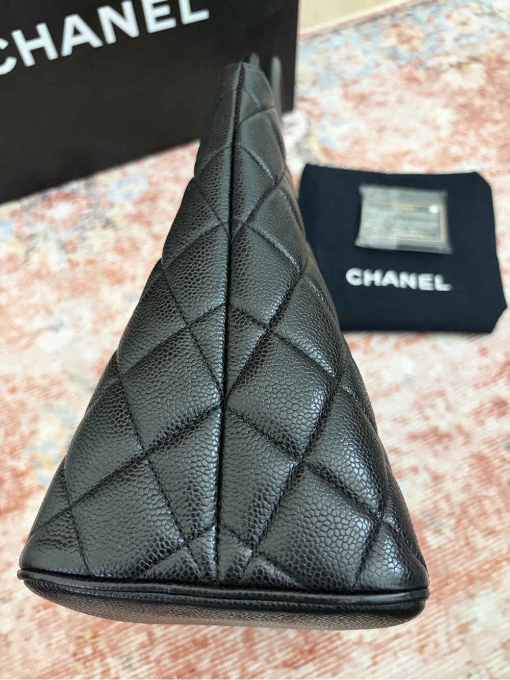 CHANEL Black Quilted Caviar Leather Tote with Interlocking CC - Picture 7 of 12